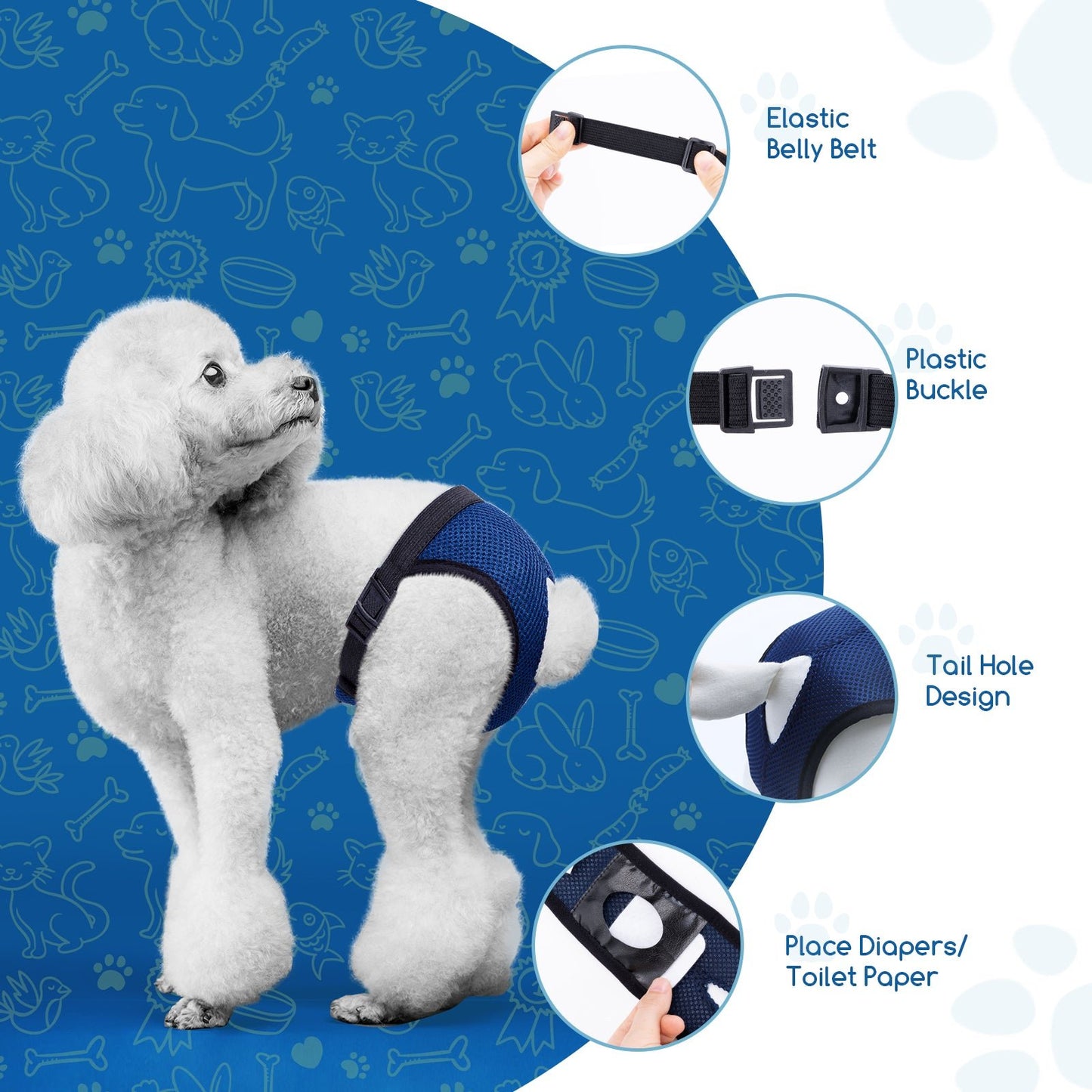 nobleza - Hygienehose für Hunde mit austauschbaren Pads Waschbar