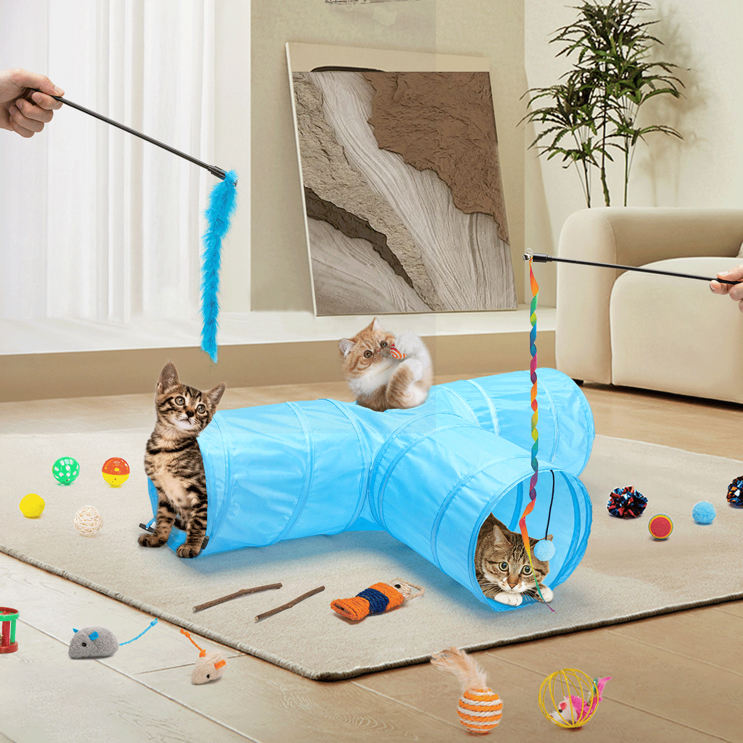 nobleza 20-teiliges Katzentunnel Spielzeug-Set für Katzen - Interaktiv und bunt