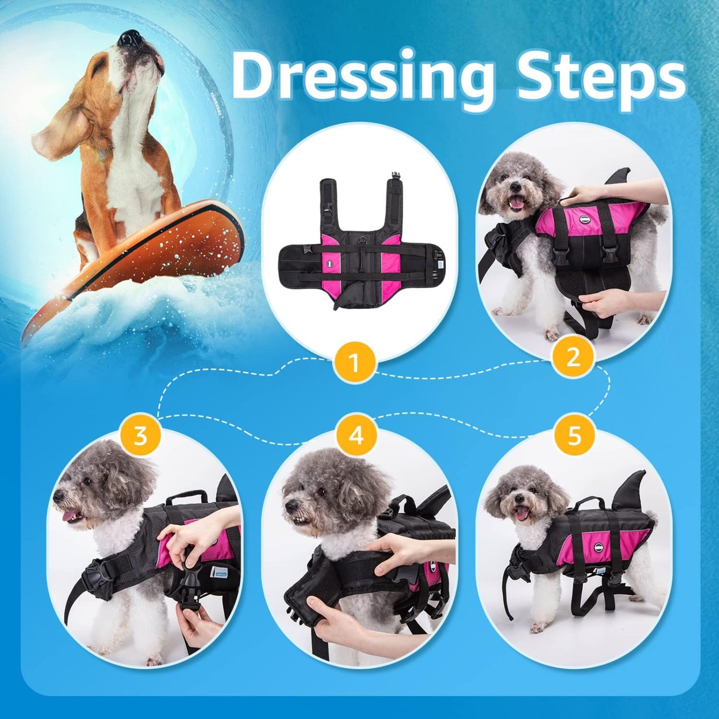 nobleza - Hunde Schwimmweste mit Haiflosse - Schwimmhilfe für Hunde