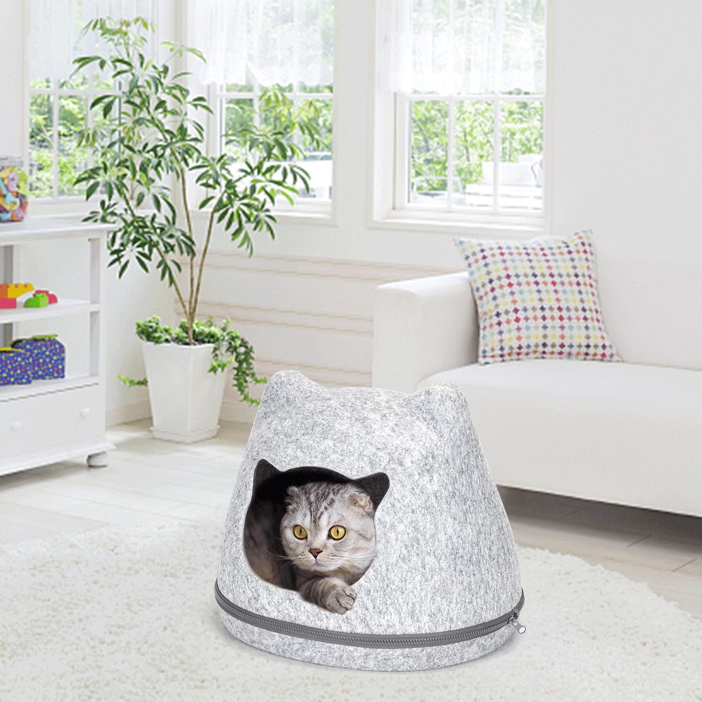 nobleza Katzenhaus mit Katzenohren aus Filz - Gemütliche Höhle für Katzen