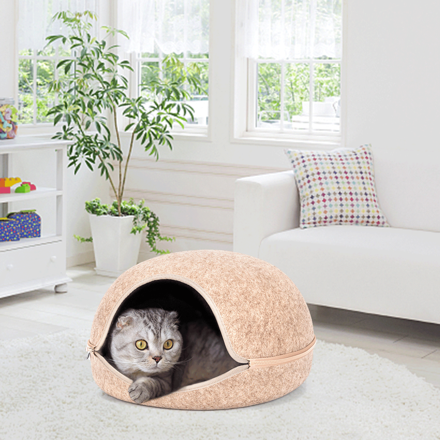 Nobleza Katzenhaus Halbgeschlossen aus Filz – Rückzugsort für Katzen