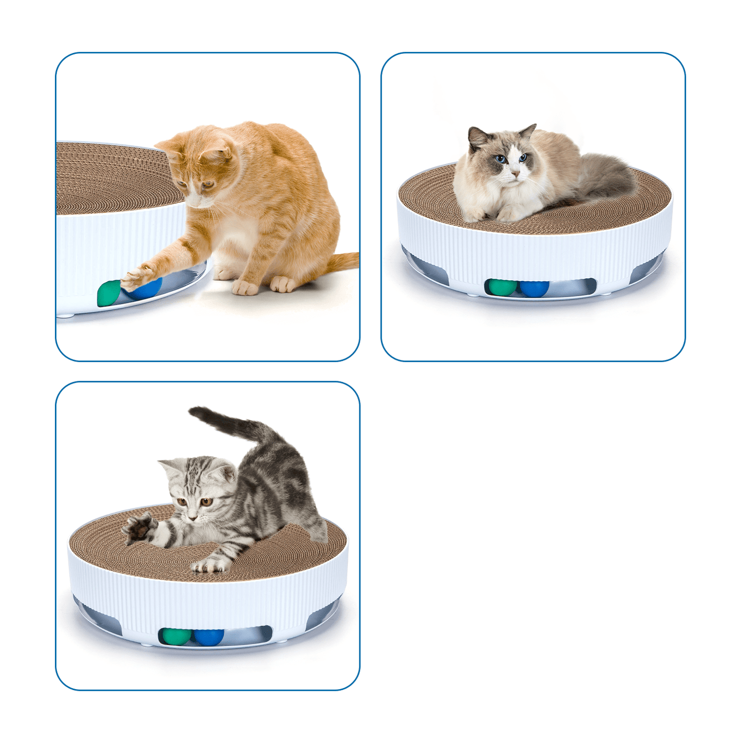 nobleza 3in1 Kratzbrett rund aus Kratzpappe Kratzspielzeug für Katzen