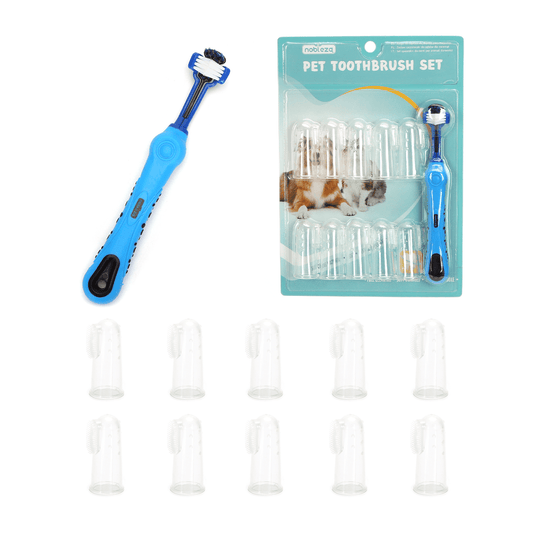 nobleza 2-in-1 Zahnpflegeset für Hunde Zahnbürste & Fingerzahnbürsten